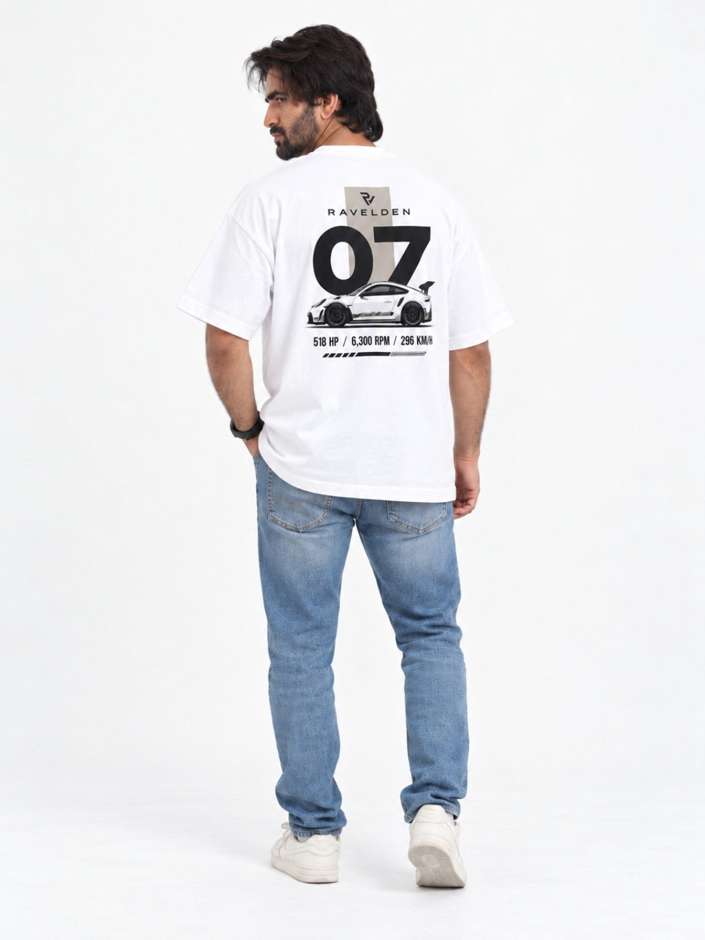 Apex 07 Tee white oversized tee back full body view