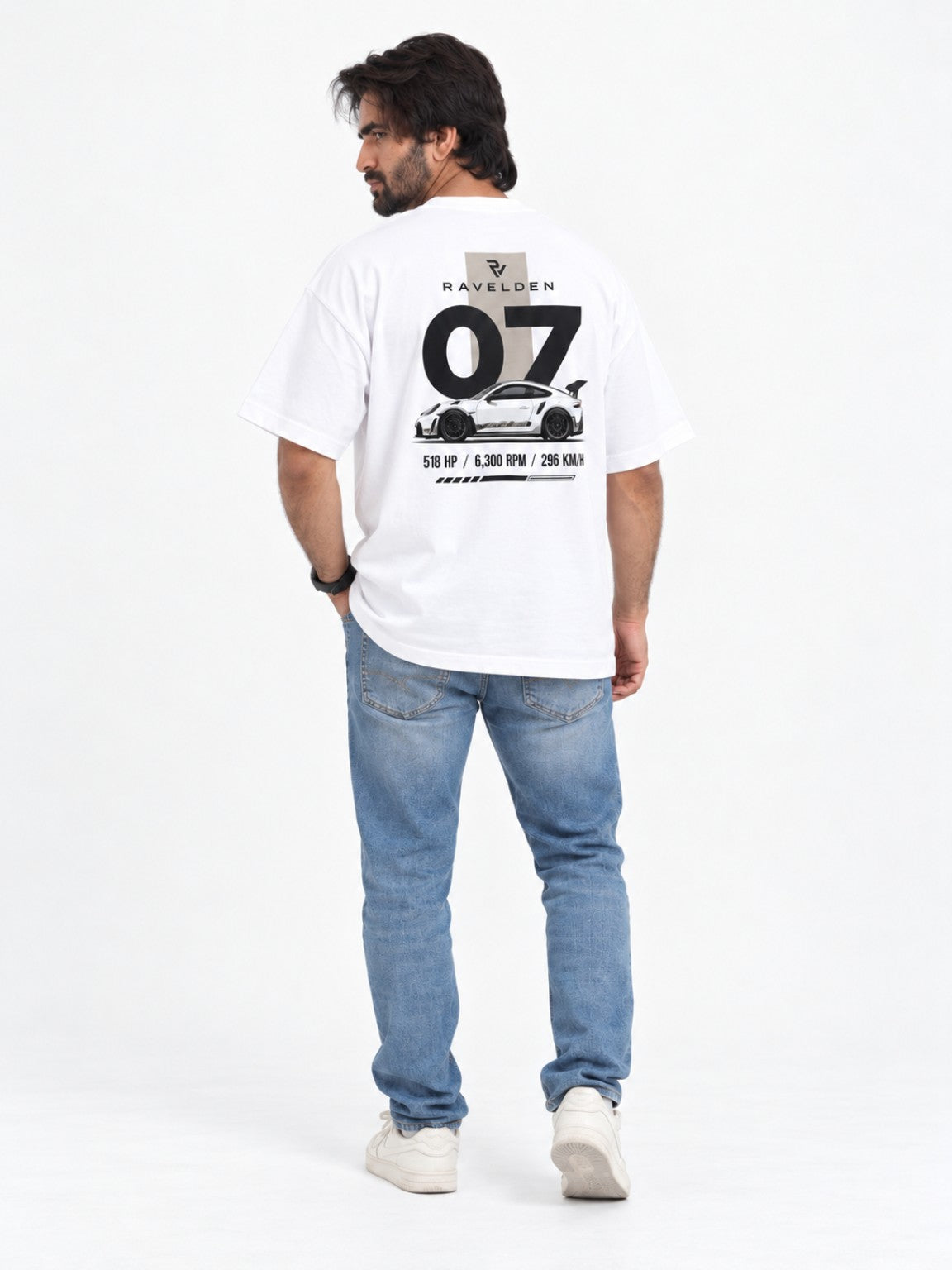Apex 07 Tee white oversized tee back full body view
