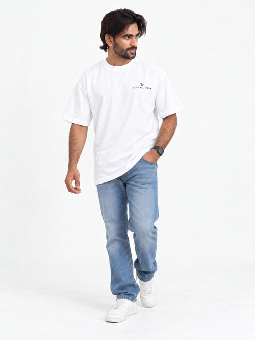 Apex 07 Tee white oversized tee front view on model