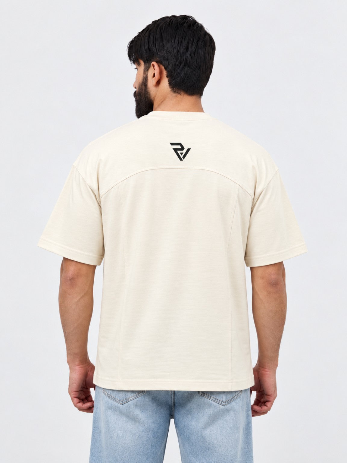 Brushline Tee off white oversized tee back view
