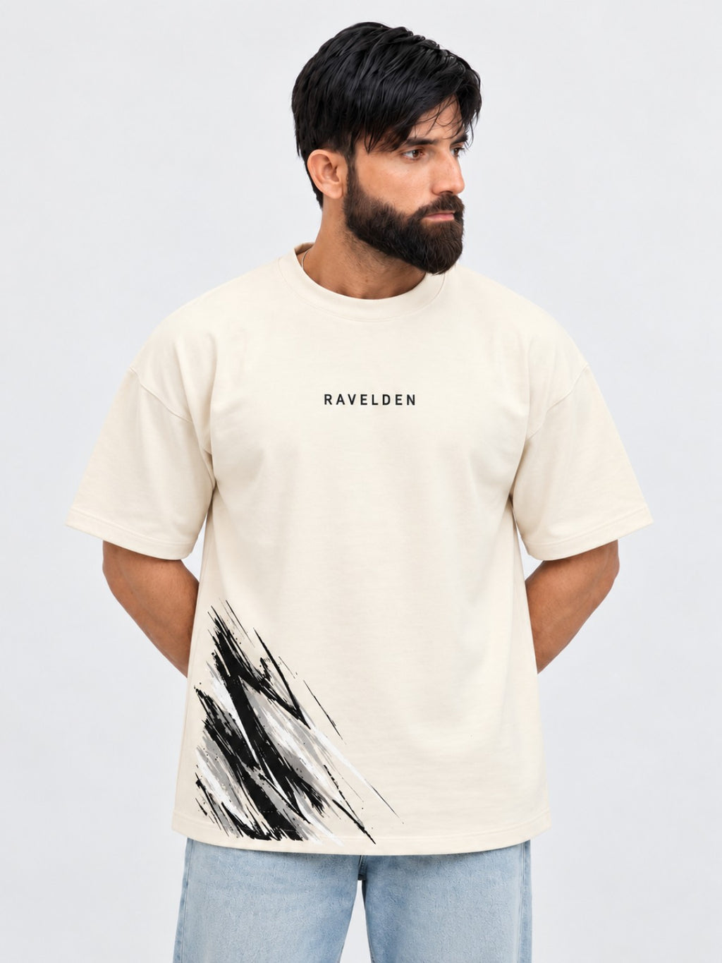Brushline Tee off white oversized graphic tee front view