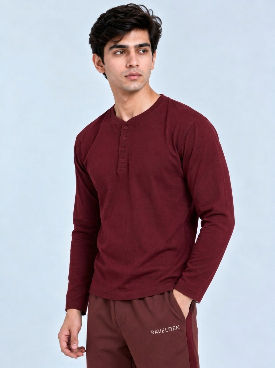 Rowan Henley Burgundy front view