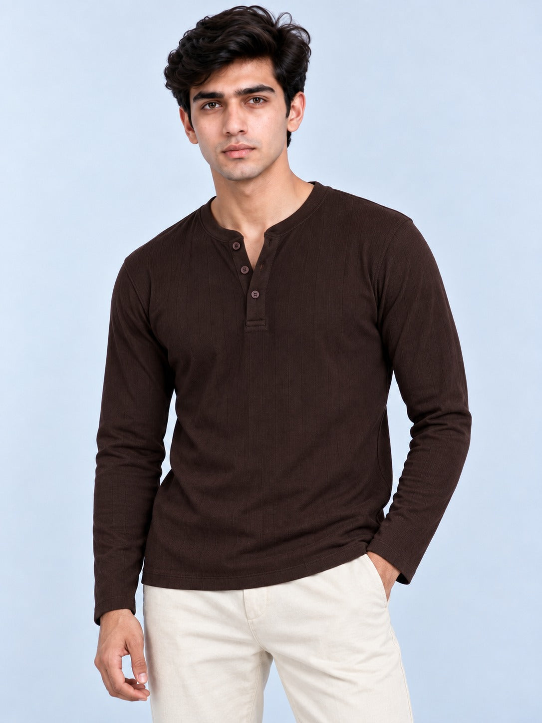 Rowan Henley Espresso Brown front view