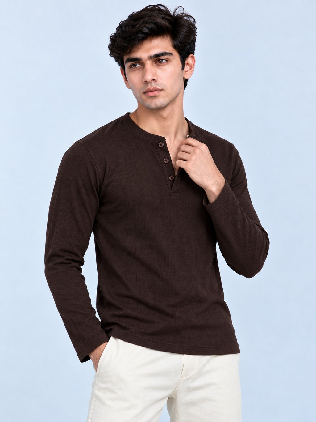 Rowan Henley Espresso Brown three-quarter view