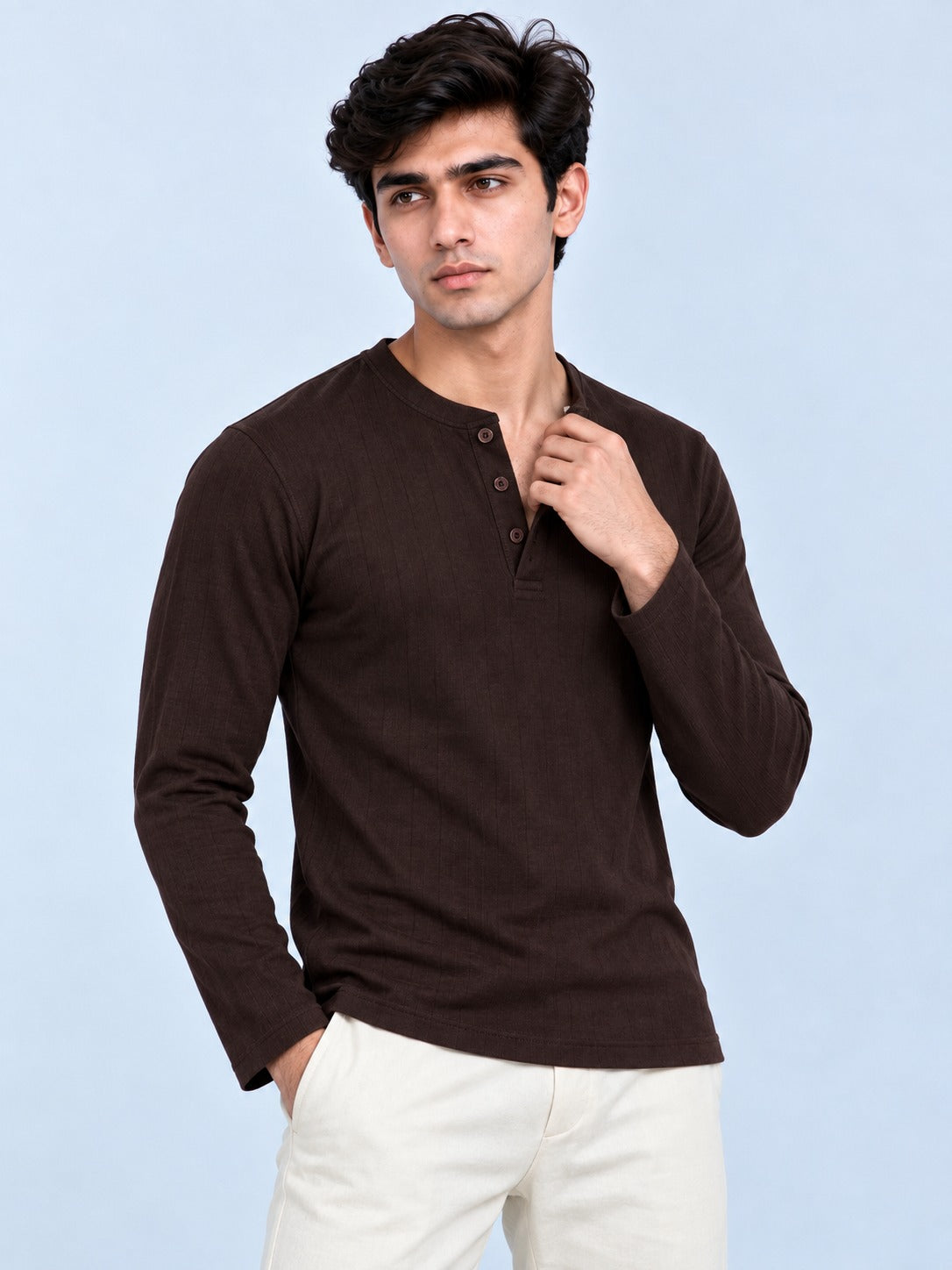 Rowan Henley Espresso Brown three-quarter view