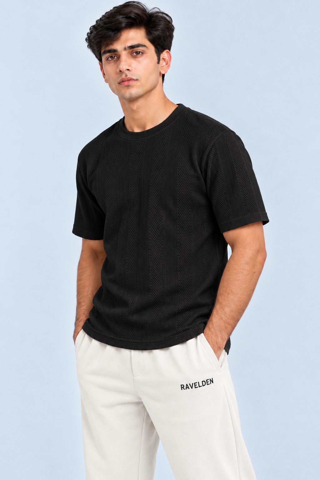 Strata Tee black imported textured tee front view