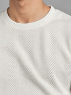 Strata Tee off white vertical fabric texture close up