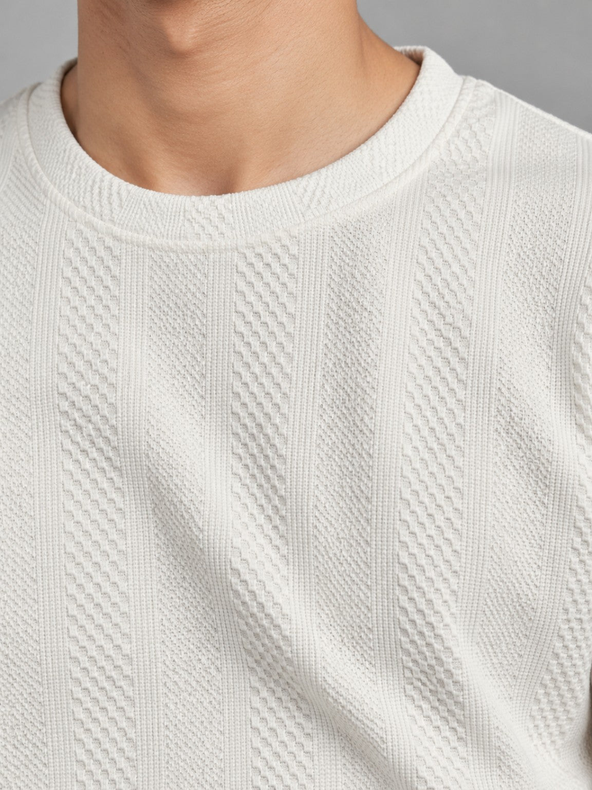 Strata Tee off white vertical fabric texture close up