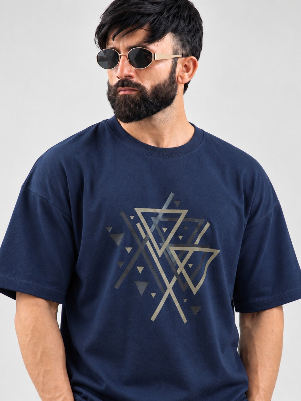 Triad Tee navy oversized tee front upper body view