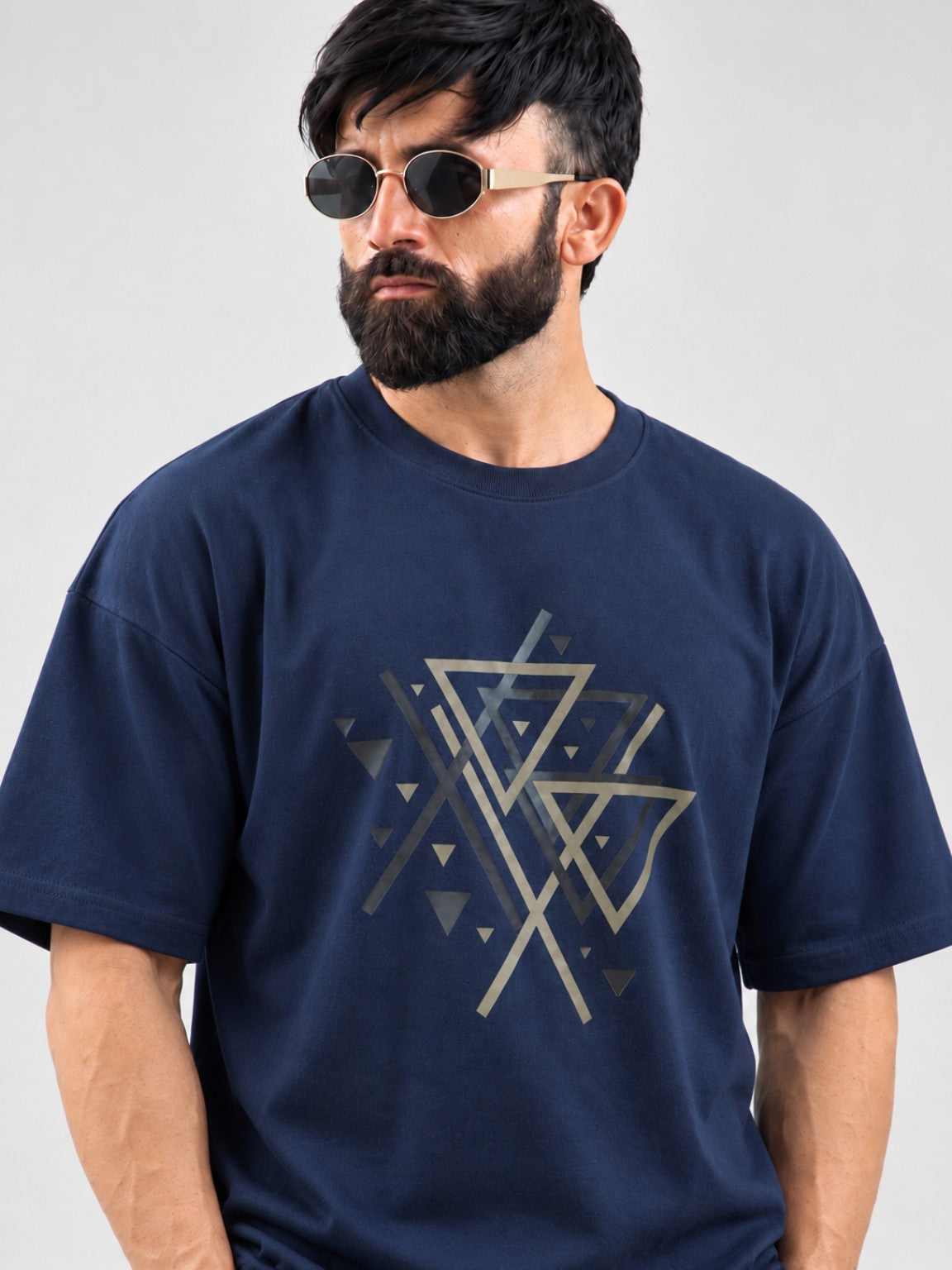 Triad Tee navy oversized tee front upper body view